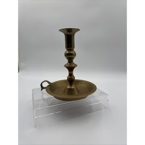 Vintage Brass Finger Loop Candlestick Holder With Saucer Plate Made In India